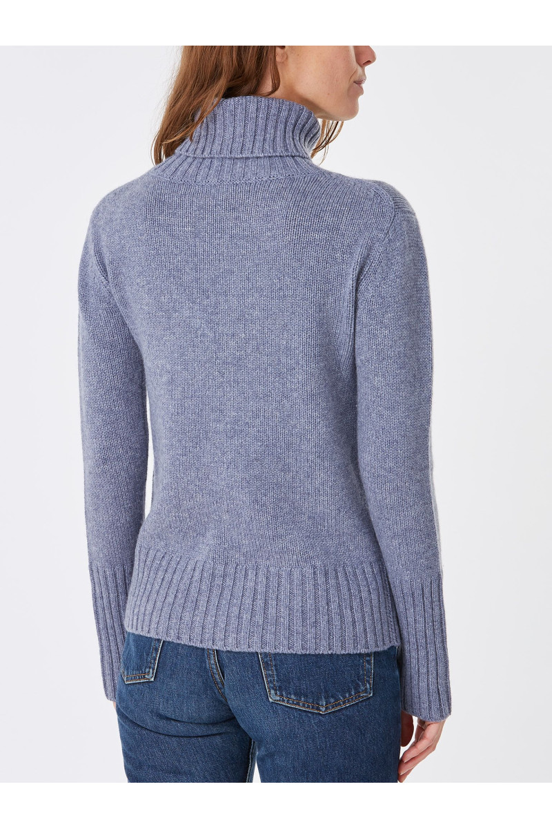 Pull femme col roule fantaisie en laine et cachemire