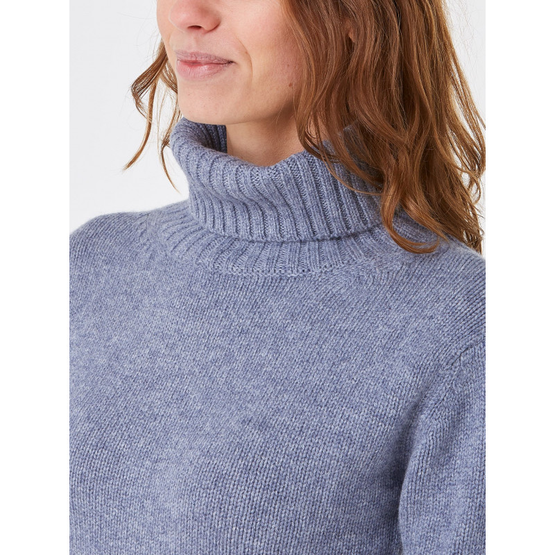 Pull femme col roule fantaisie en laine et cachemire