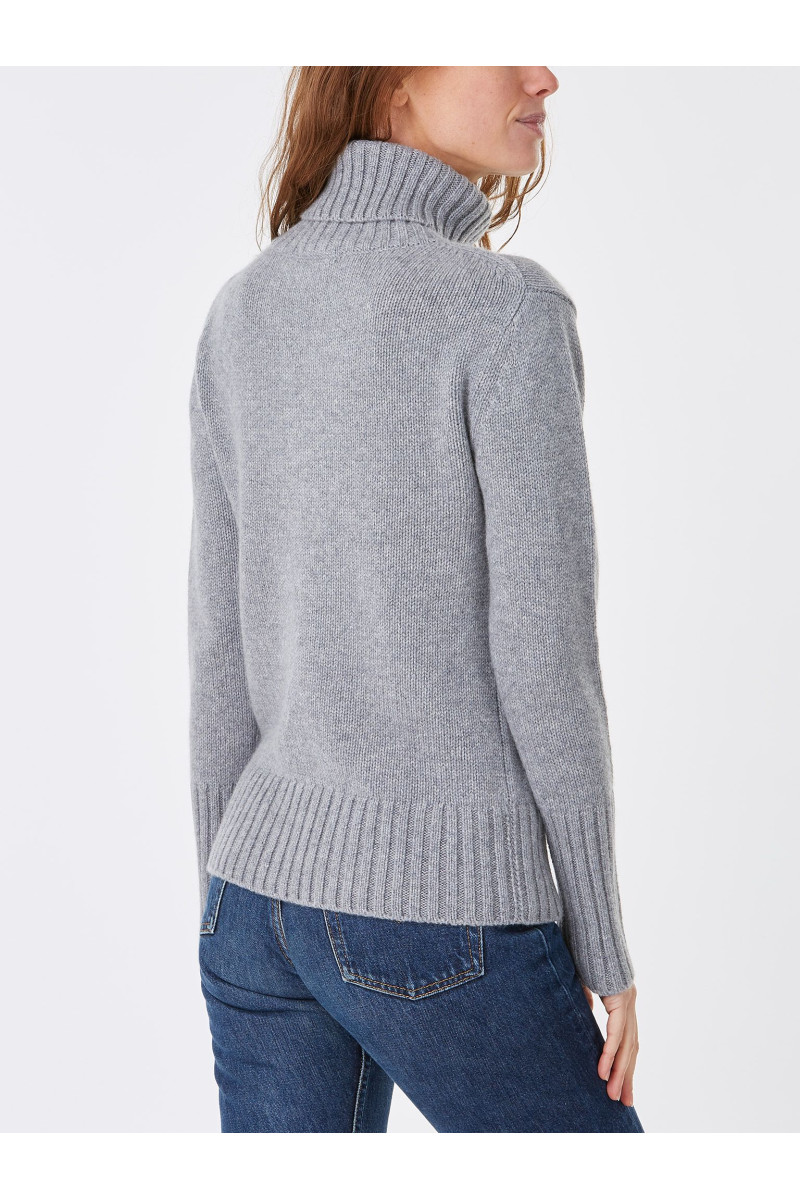 Pull femme col roule fantaisie en laine et cachemire