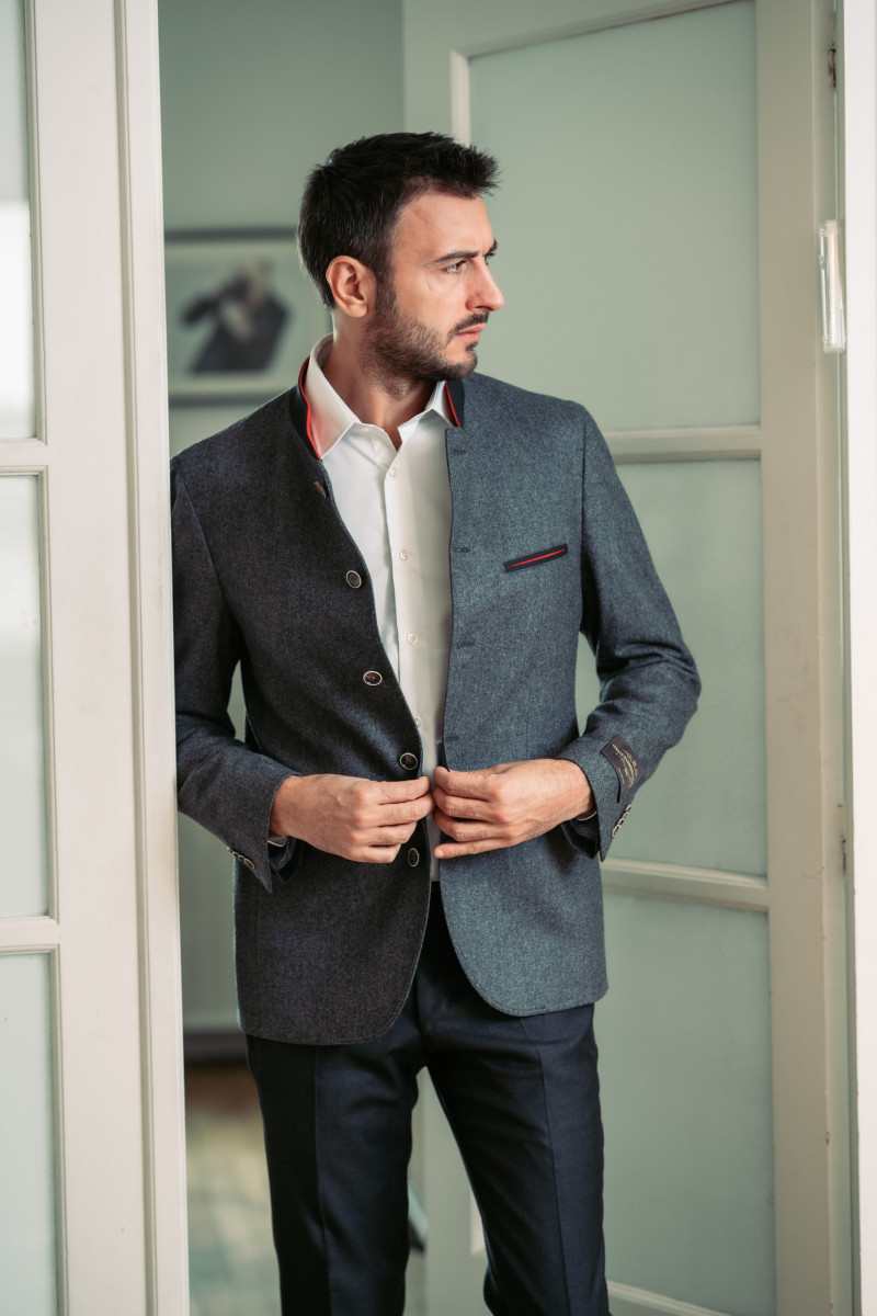 Veste flanelle col mao