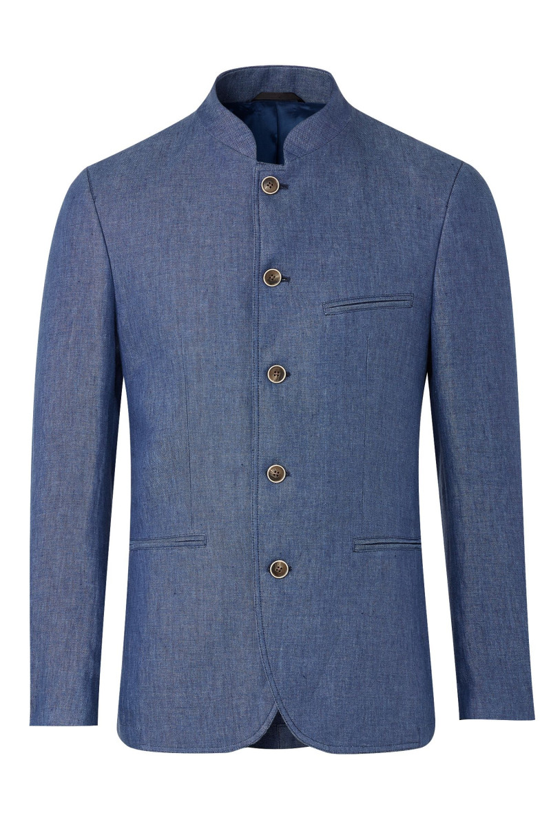 Veste ajustée col mao en lin épais