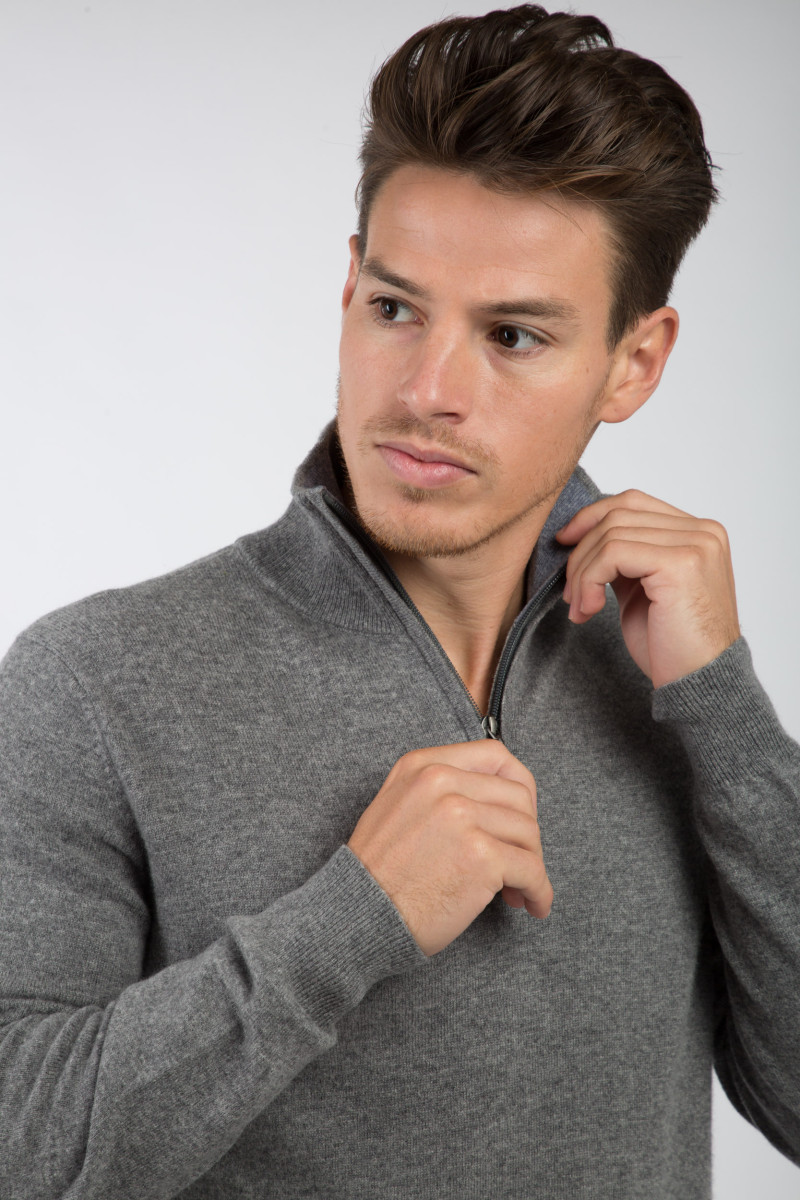 Polo laine cachemire bicolore zip GG12