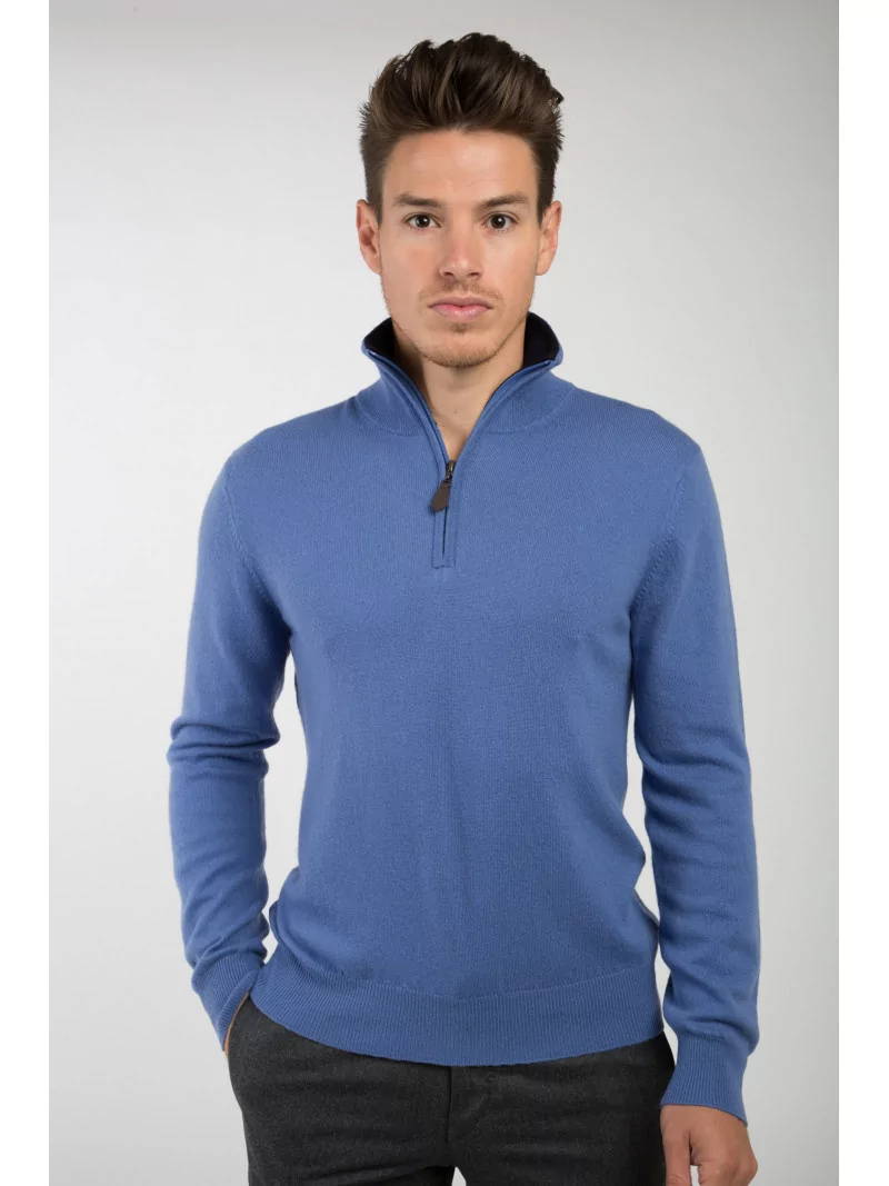 Cashmere and Wool Bicolor Zipped Polo