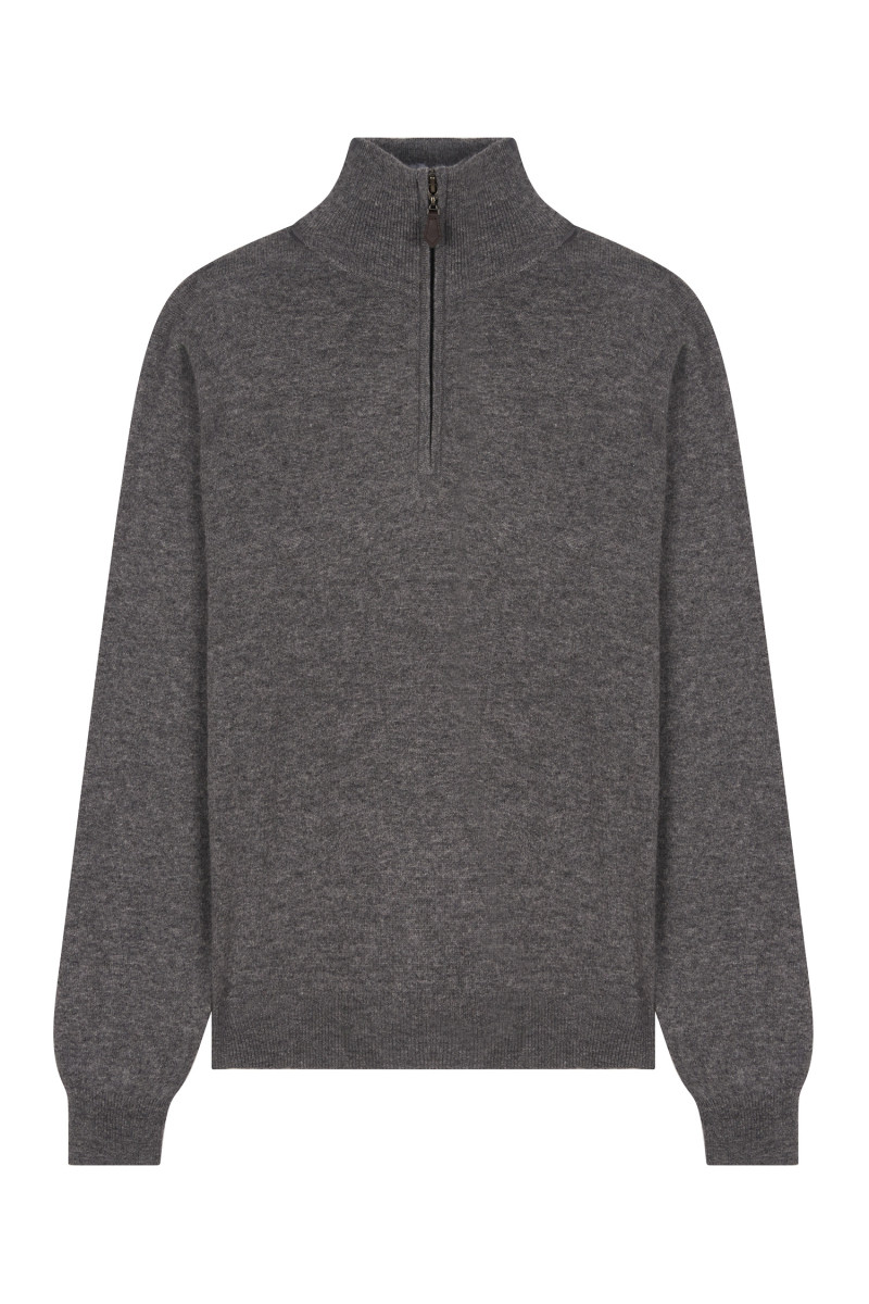 Polo laine cachemire uni zip GG12