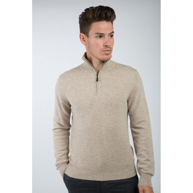 Polo laine cachemire uni zip GG12