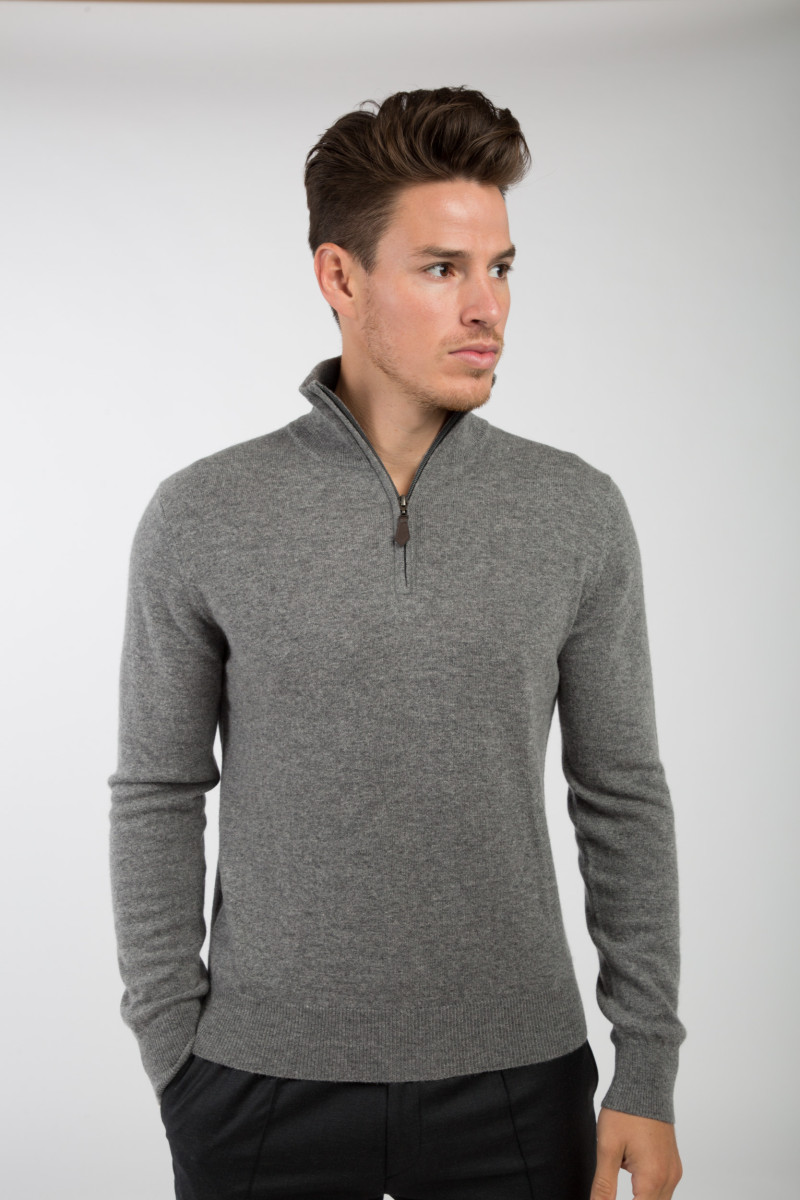 Polo laine cachemire uni zip GG12