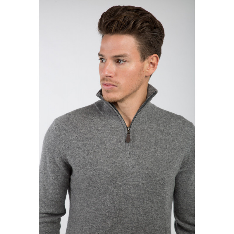 Polo laine cachemire uni zip GG12