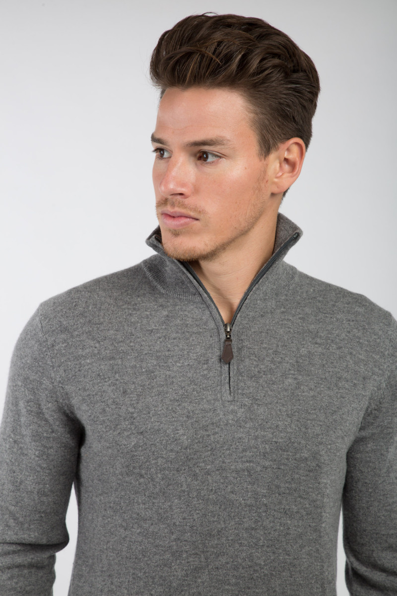 Polo laine cachemire uni zip GG12