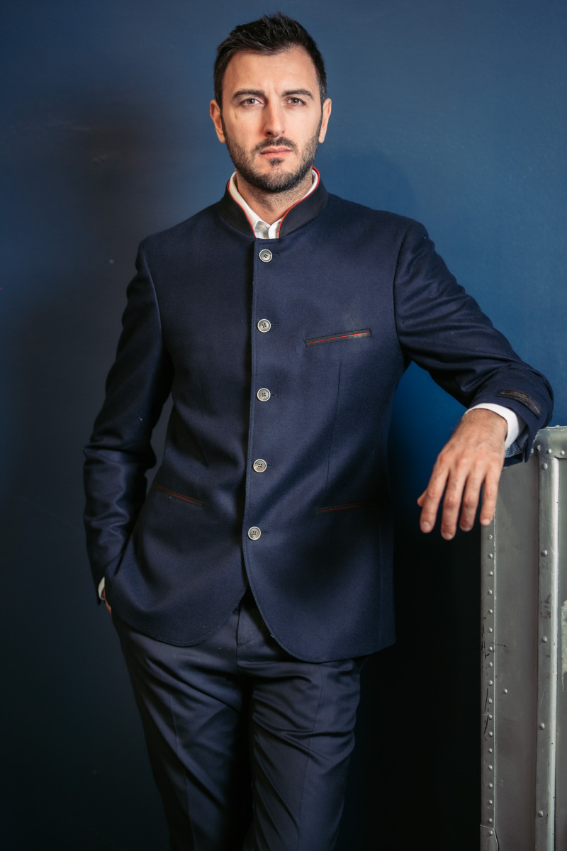 Veste flanelle pure laine col mao