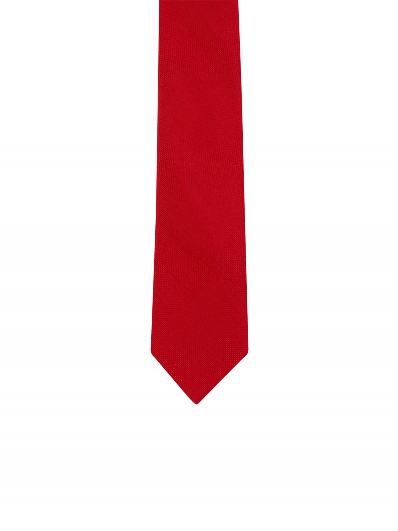 Cravate pure soie uni rouge doublure pois