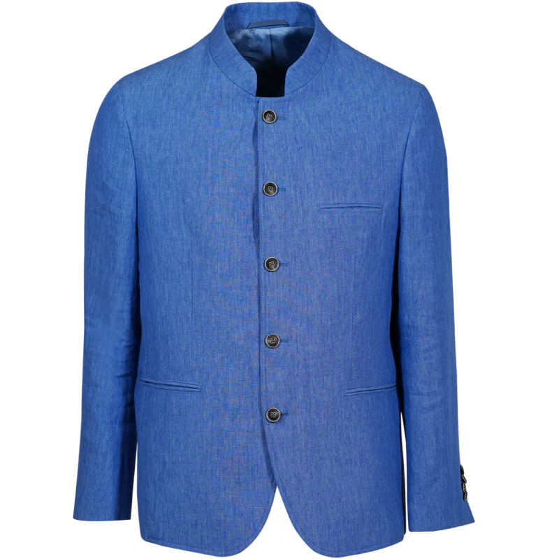 Veste ajustée pur lin épais col Mao