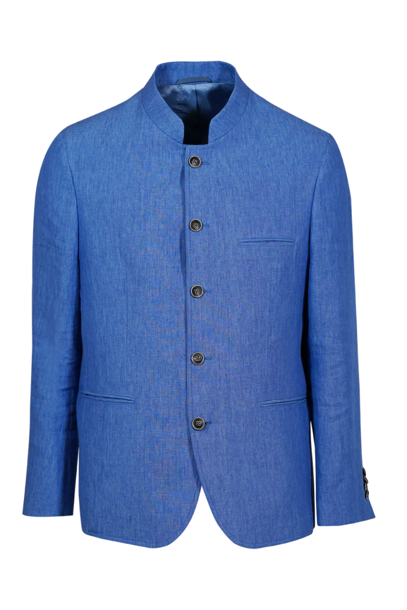 Veste ajustée pur lin épais col Mao
