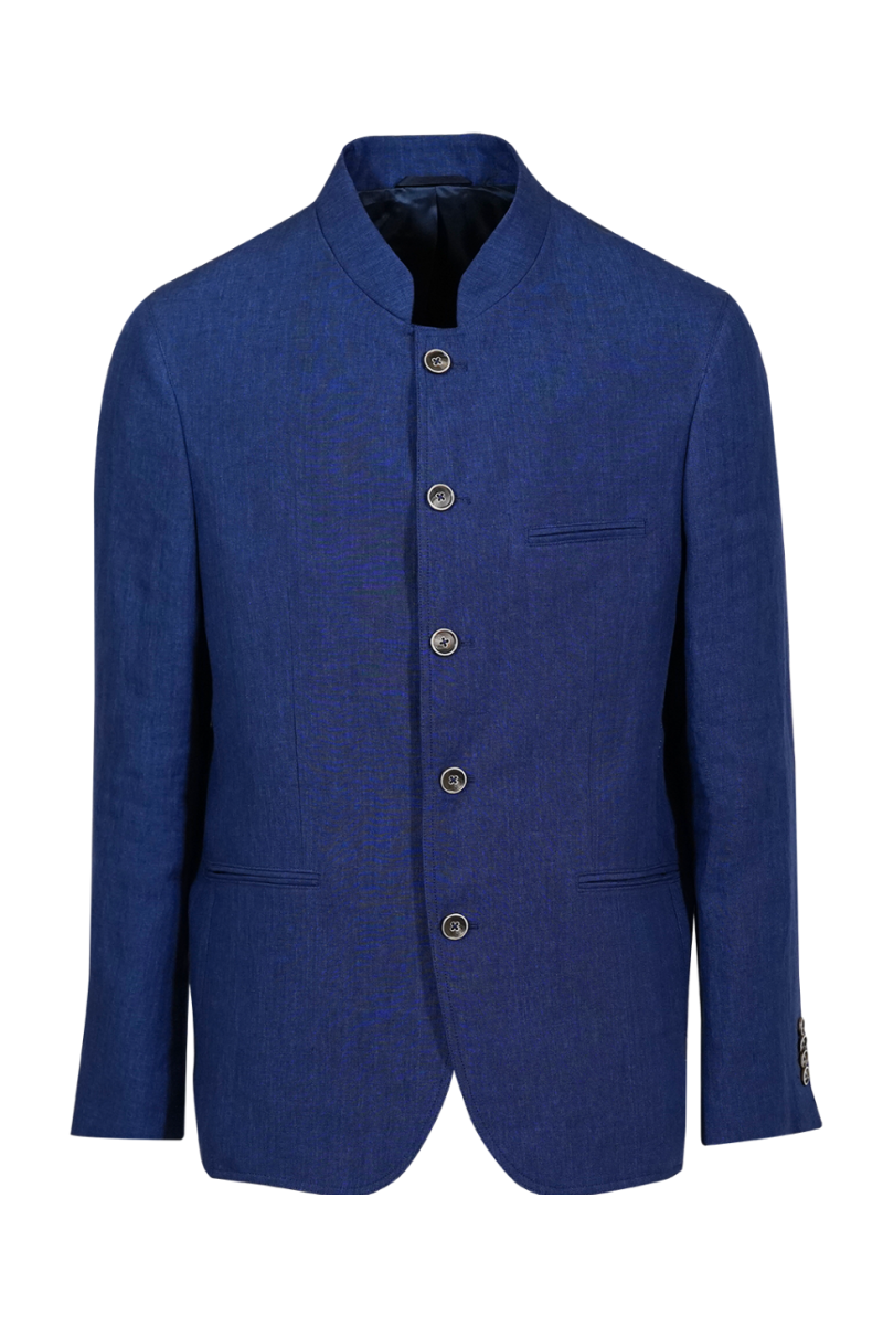 Veste ajustée pur lin épais col Mao