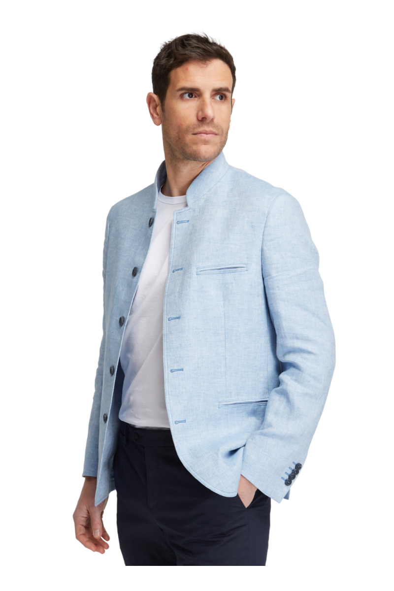 Veste ajustée pur lin épais col Mao