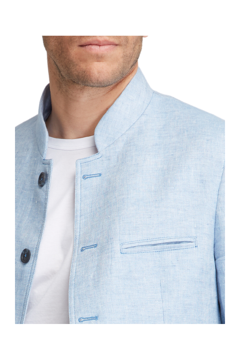 Veste ajustée pur lin épais col Mao
