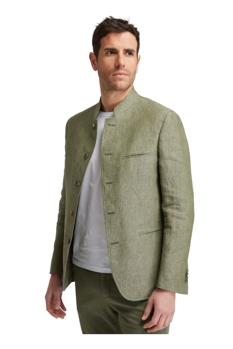 Veste ajustée pur lin épais col Mao