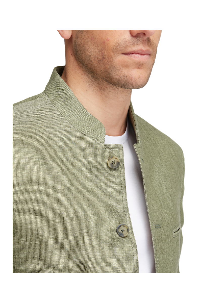 Veste ajustée pur lin épais col Mao