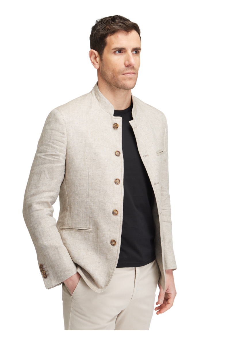Veste ajustée pur lin épais col Mao