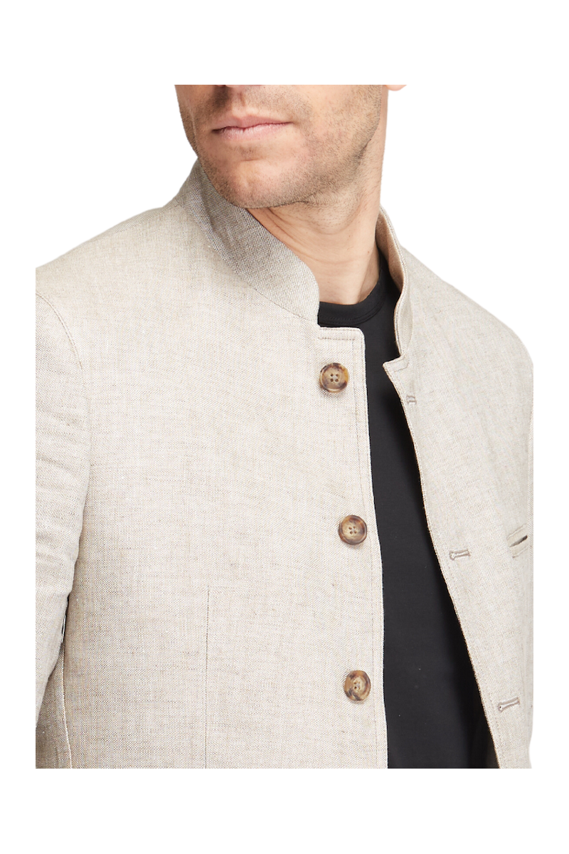 Veste ajustée pur lin épais col Mao