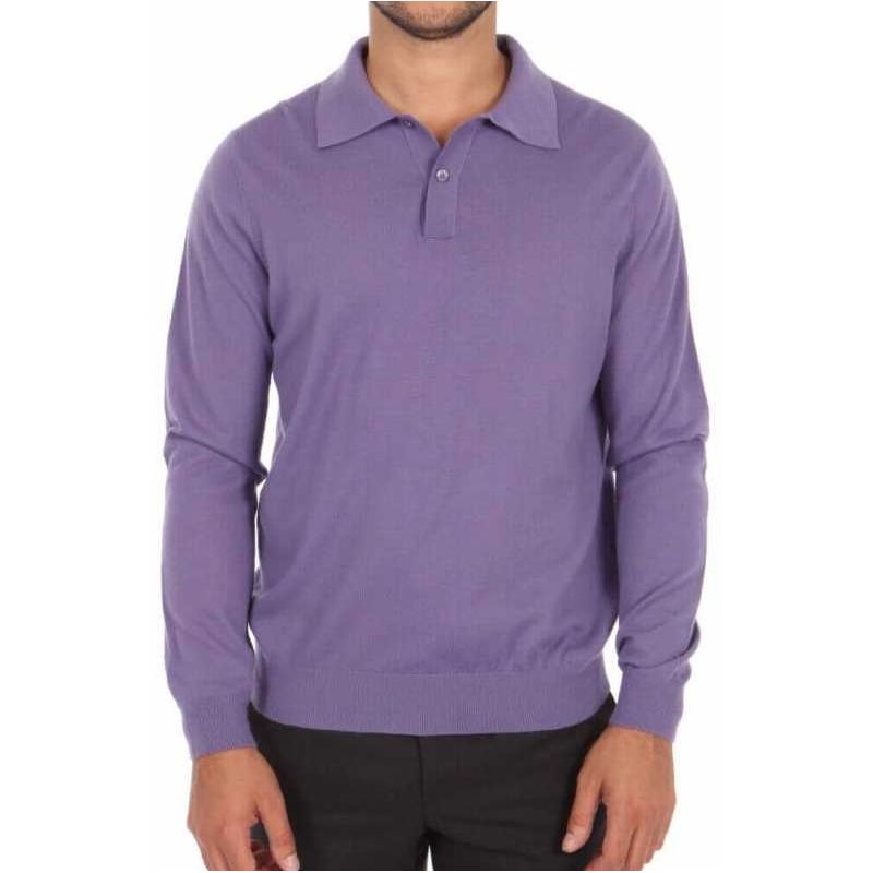 Polo homme 100% cachemire très fin bleu ciel