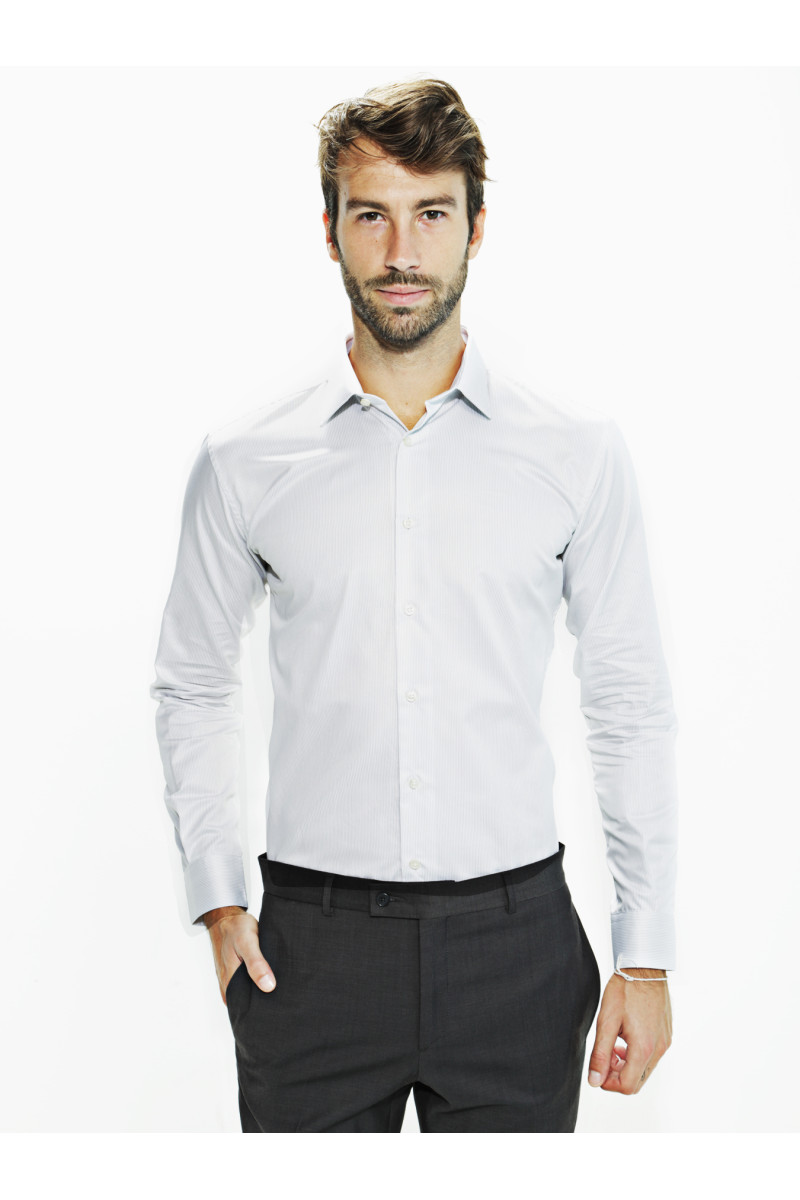 Chemise cintrée pur coton finement rayée Martigues