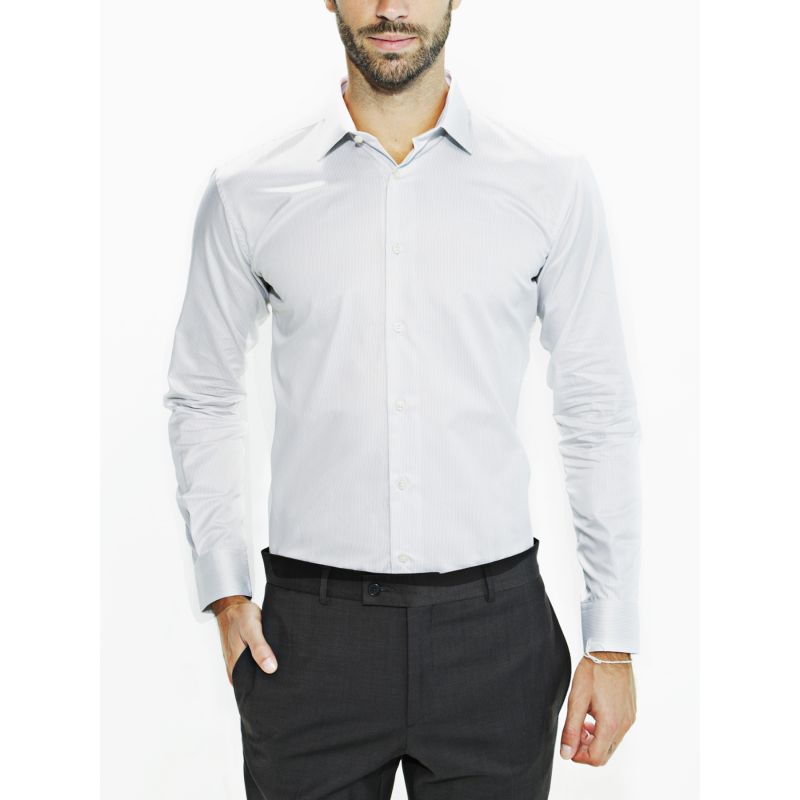 Men's slim fit shirt with thin grey stripes