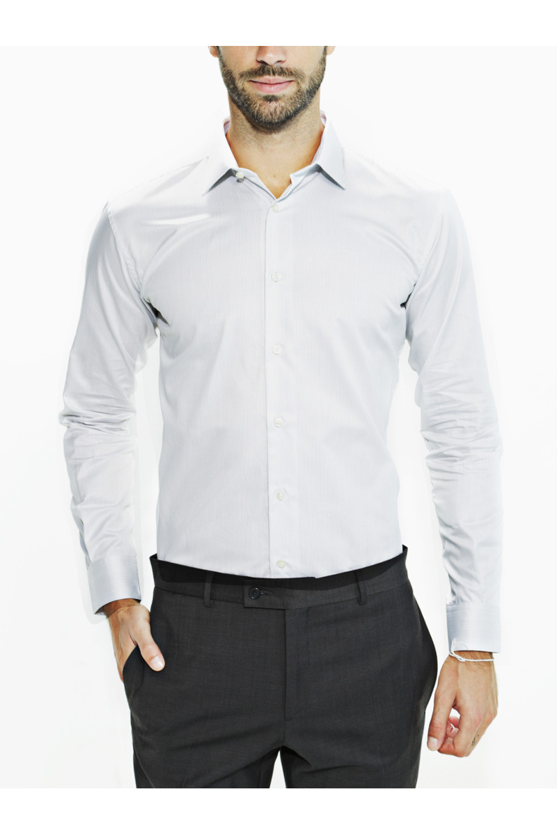 Chemise cintrée pur coton finement rayée Martigues