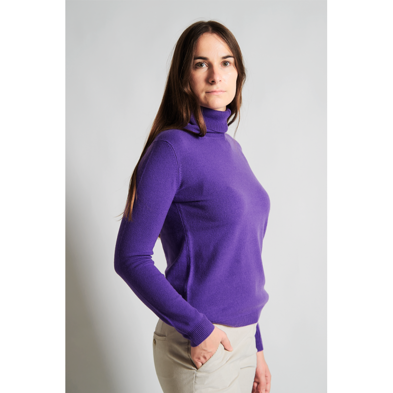 Pull laine cachemire col roulé GG12 violet