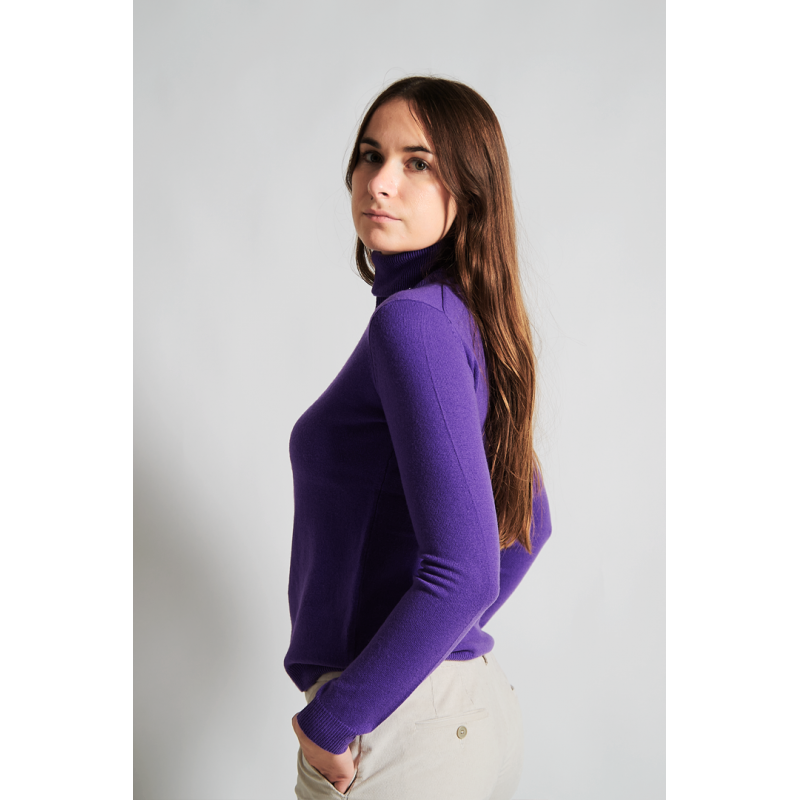 Pull laine cachemire col roulé GG12 violet