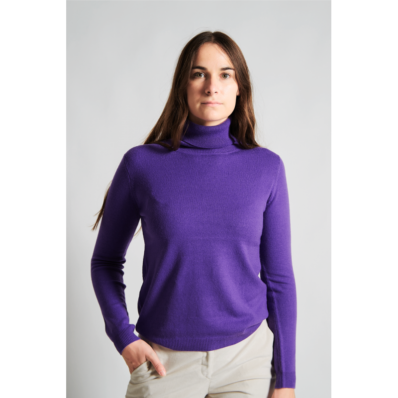 Pull laine cachemire col roulé GG12 violet