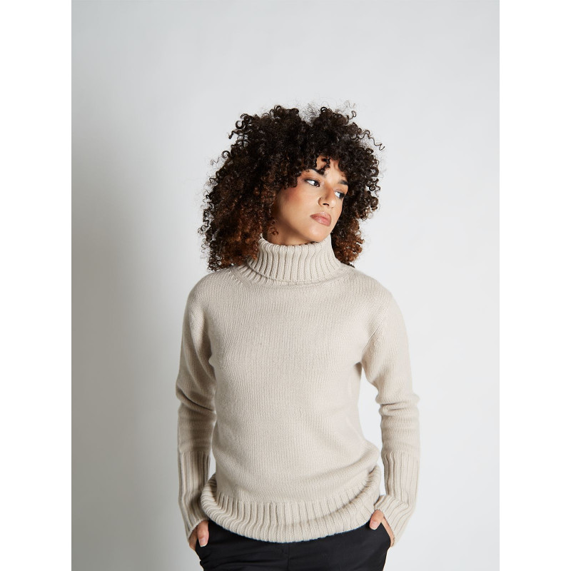 Pull femme col roulé en pure cachemire épais jauge 3