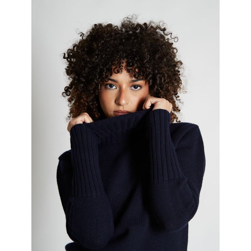 Pull femme col roulé en pure cachemire épais jauge 3