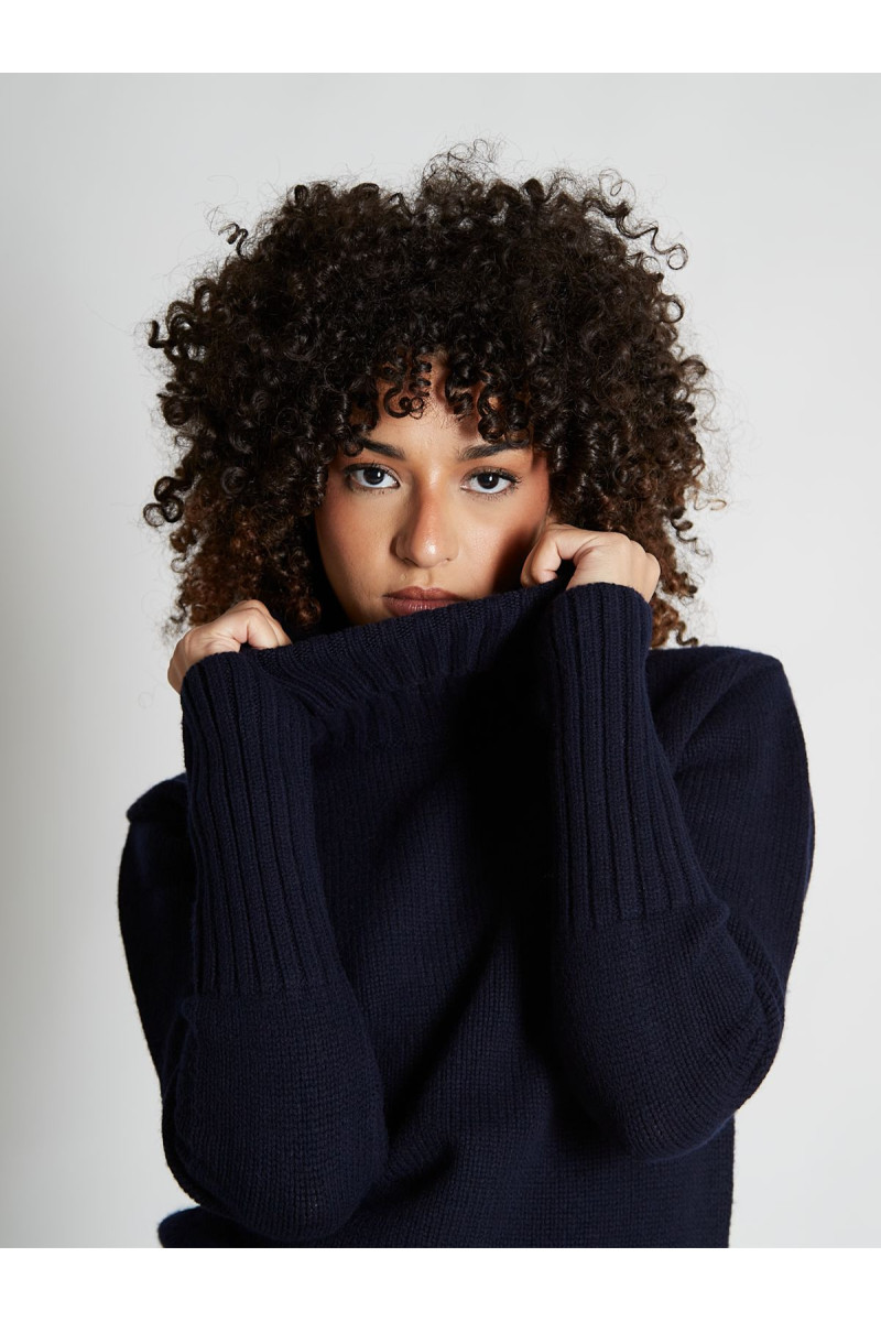 Pull femme col roulé en pure cachemire épais jauge 3
