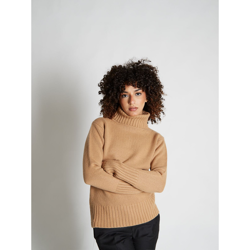 Pull femme col roulé en pure cachemire épais jauge 3