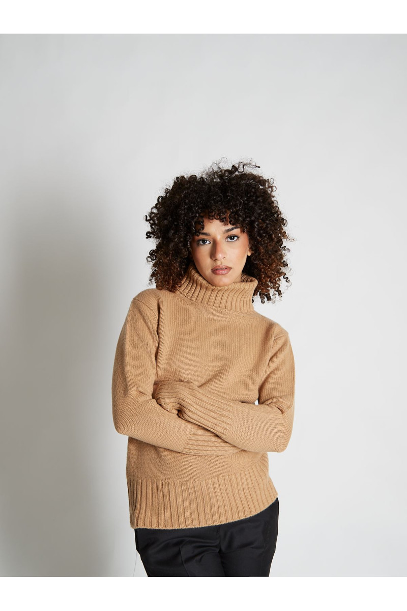 Pull femme col roulé en pure cachemire épais jauge 3