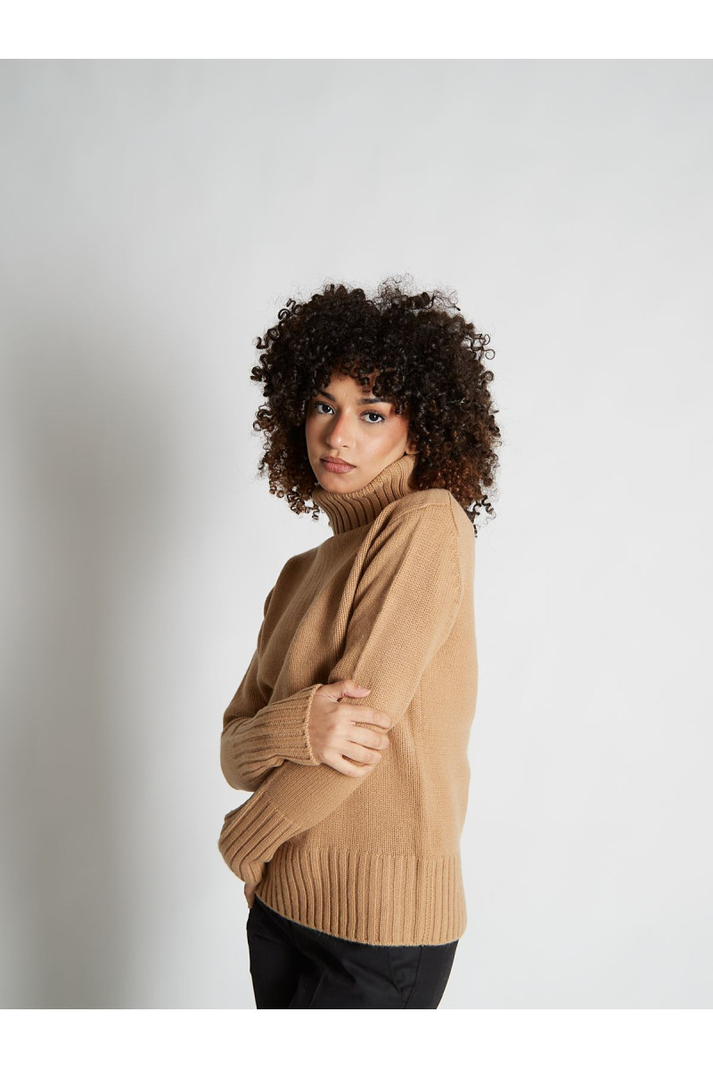 Pull femme col roulé en pure cachemire épais jauge 3