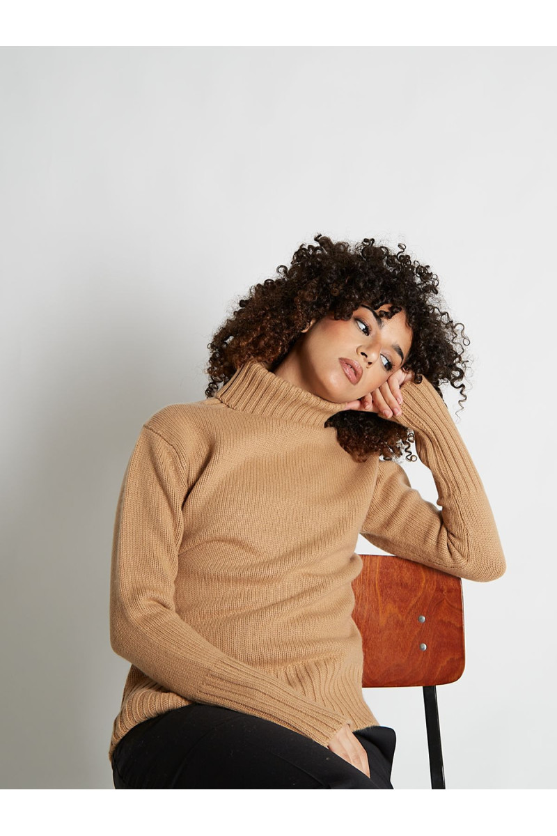 Pull femme col roulé en pure cachemire épais jauge 3