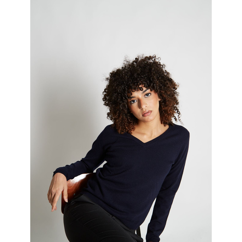 Sweater women V-neck in wool and cashmere