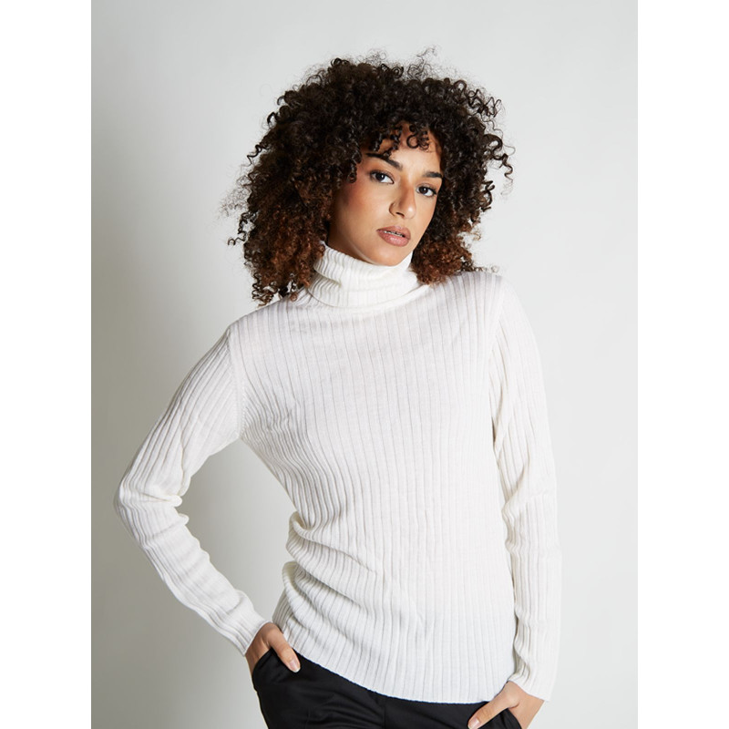 Sweater women turtleneck ribbed 100% merino wool