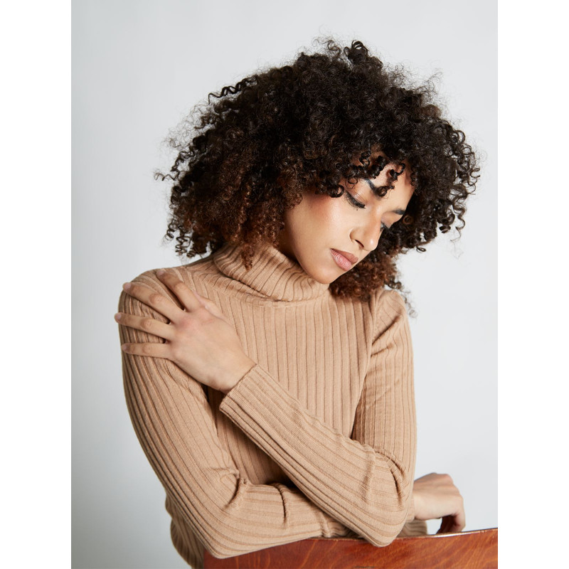 Sweater women turtleneck ribbed 100% merino wool