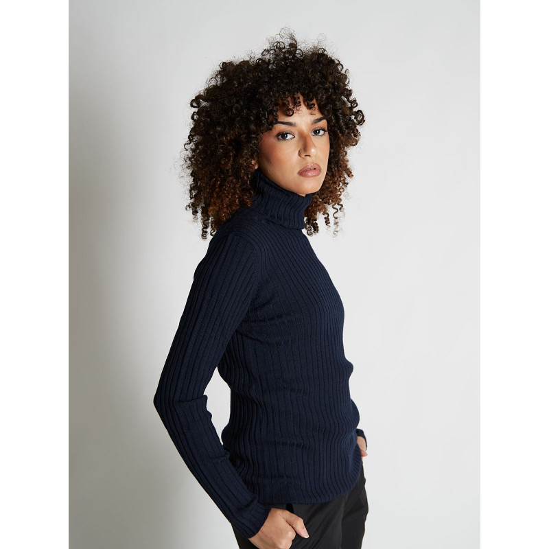 Sweater women turtleneck ribbed 100% merino wool