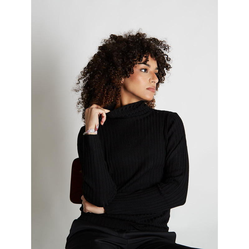 Sweater women turtleneck ribbed 100% merino wool