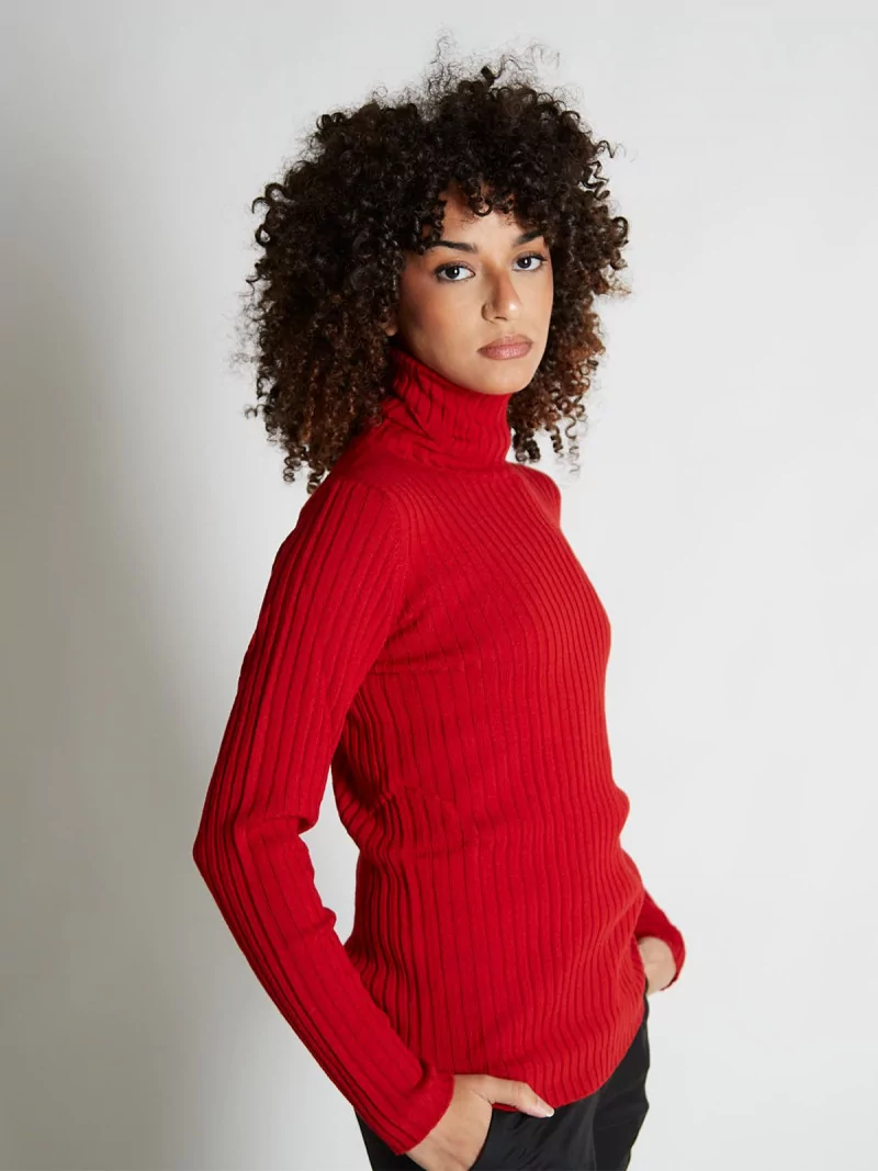 Sweater women turtleneck ribbed 100% merino wool