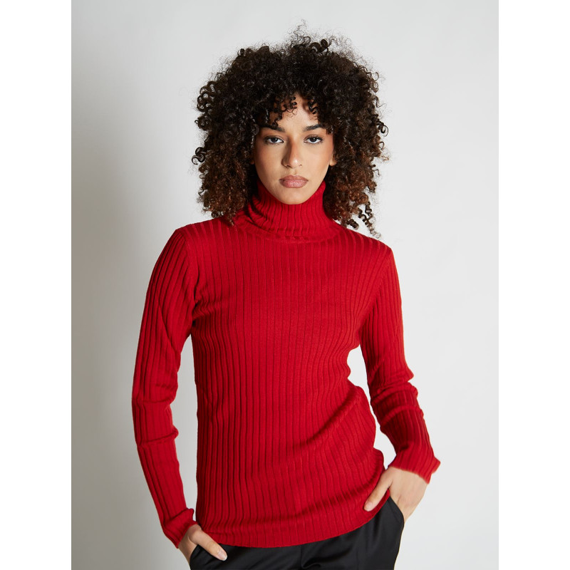 Sweater women turtleneck ribbed 100% merino wool