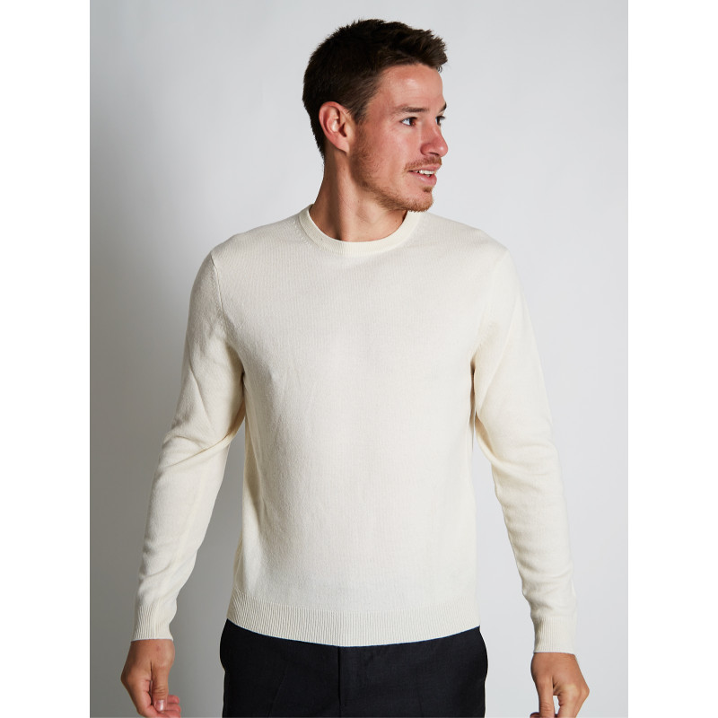 Pull homme col rond en laine et cachemire fin jauge 12