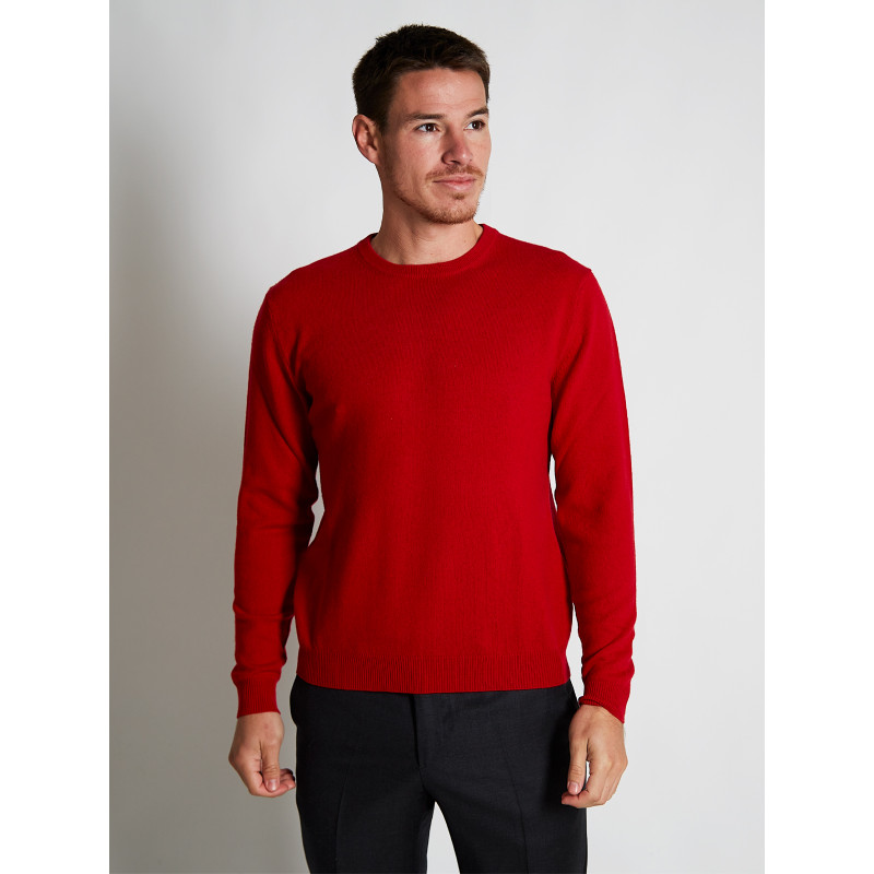 Pull homme col rond en laine et cachemire fin jauge 12