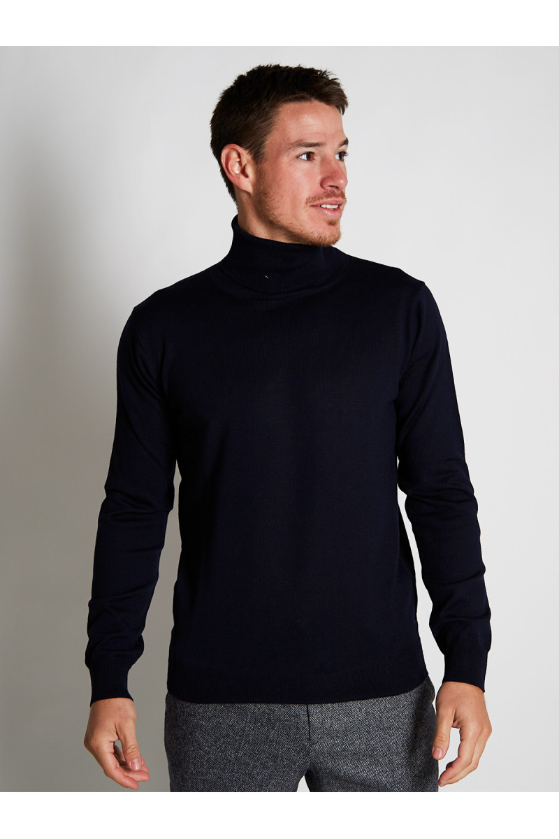 Pull laine cachemire col roulé jauge 12