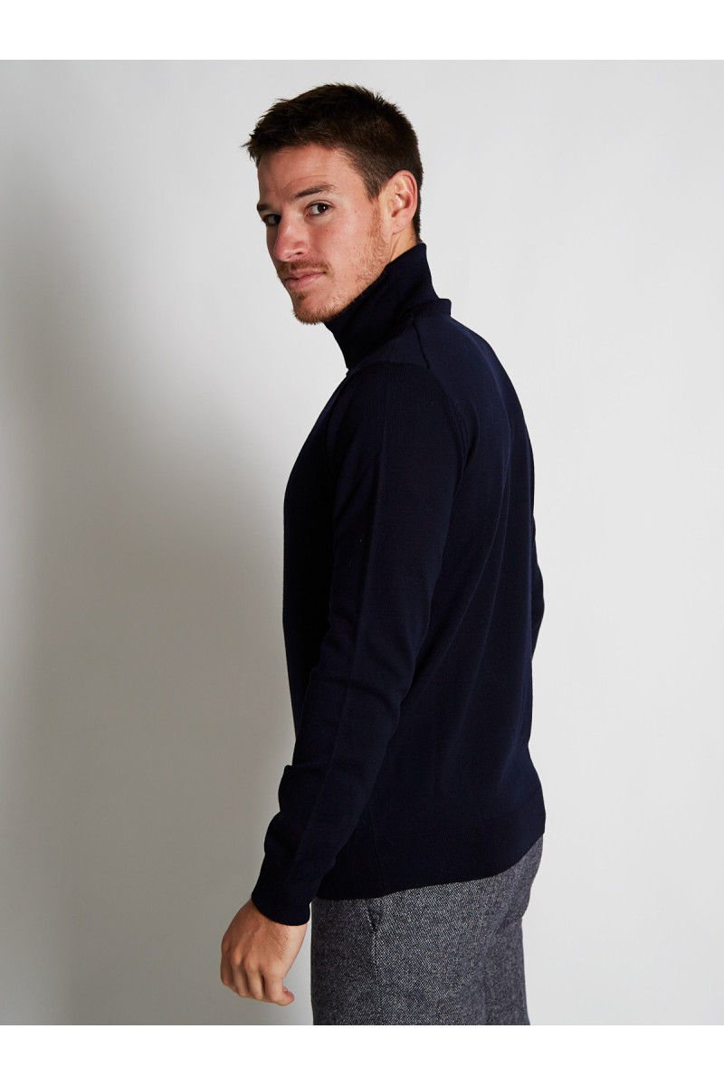Pull laine cachemire col roulé jauge 12