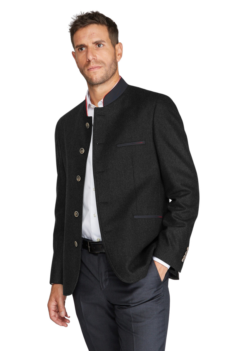 Veste col Mao en pure laine flanelle