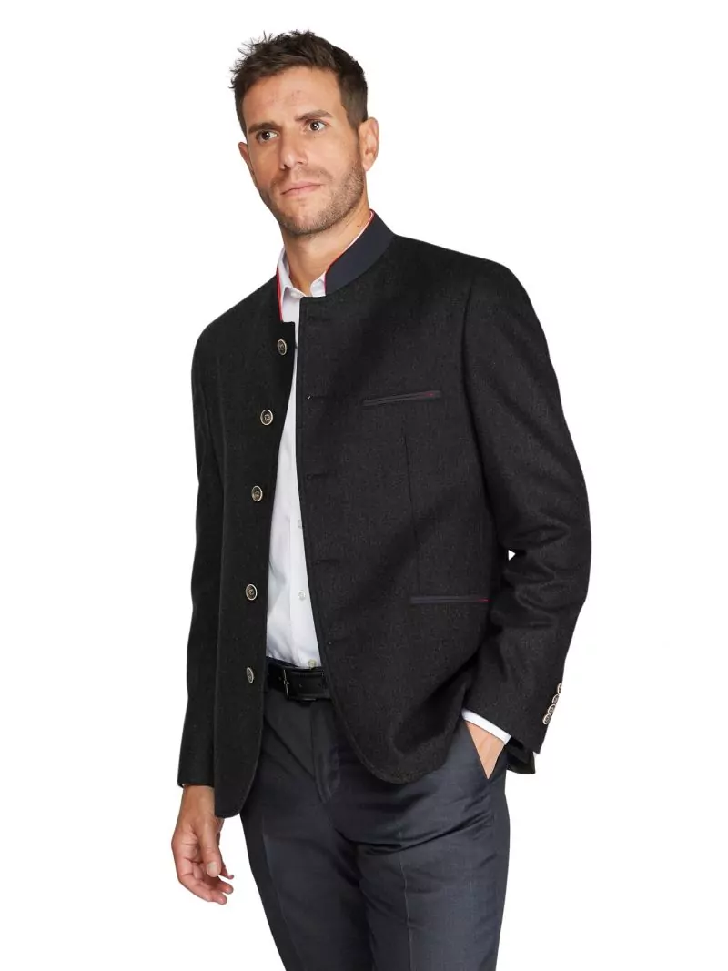 Mao collar jacket in pure wool flannel